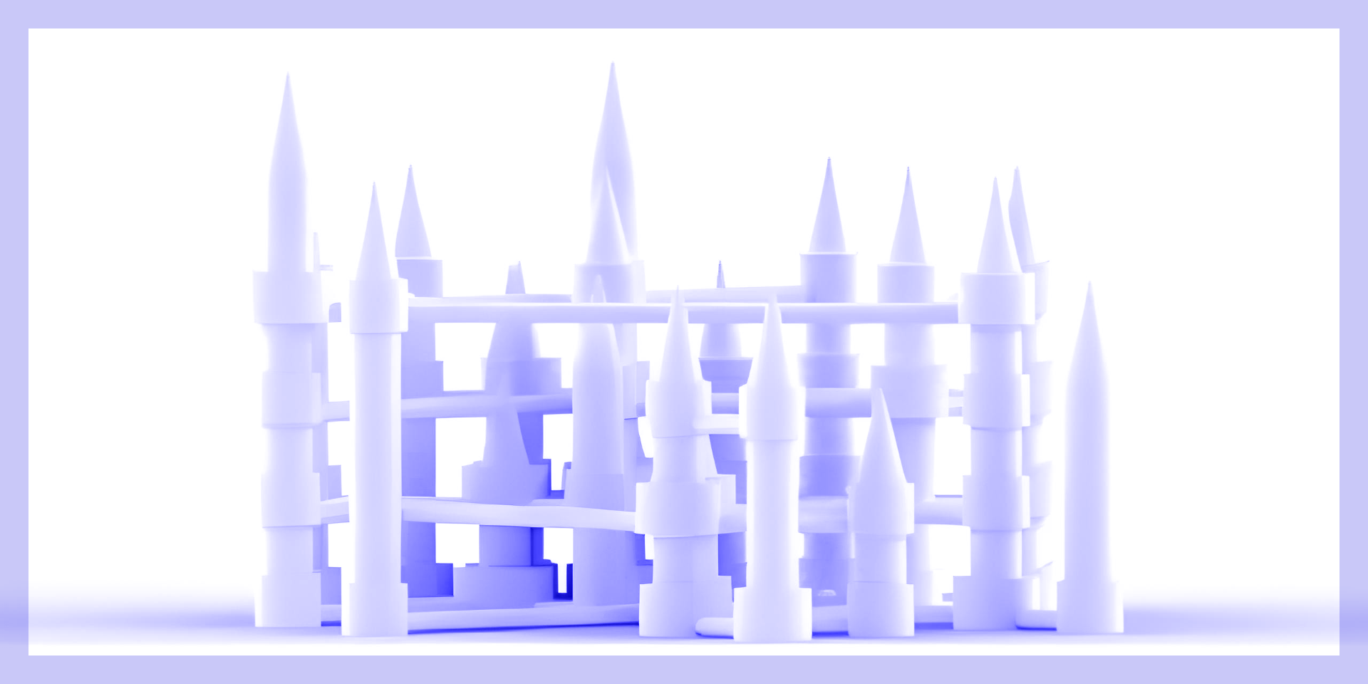 3D rendering of a city made of cylindrical towers and connecting lines