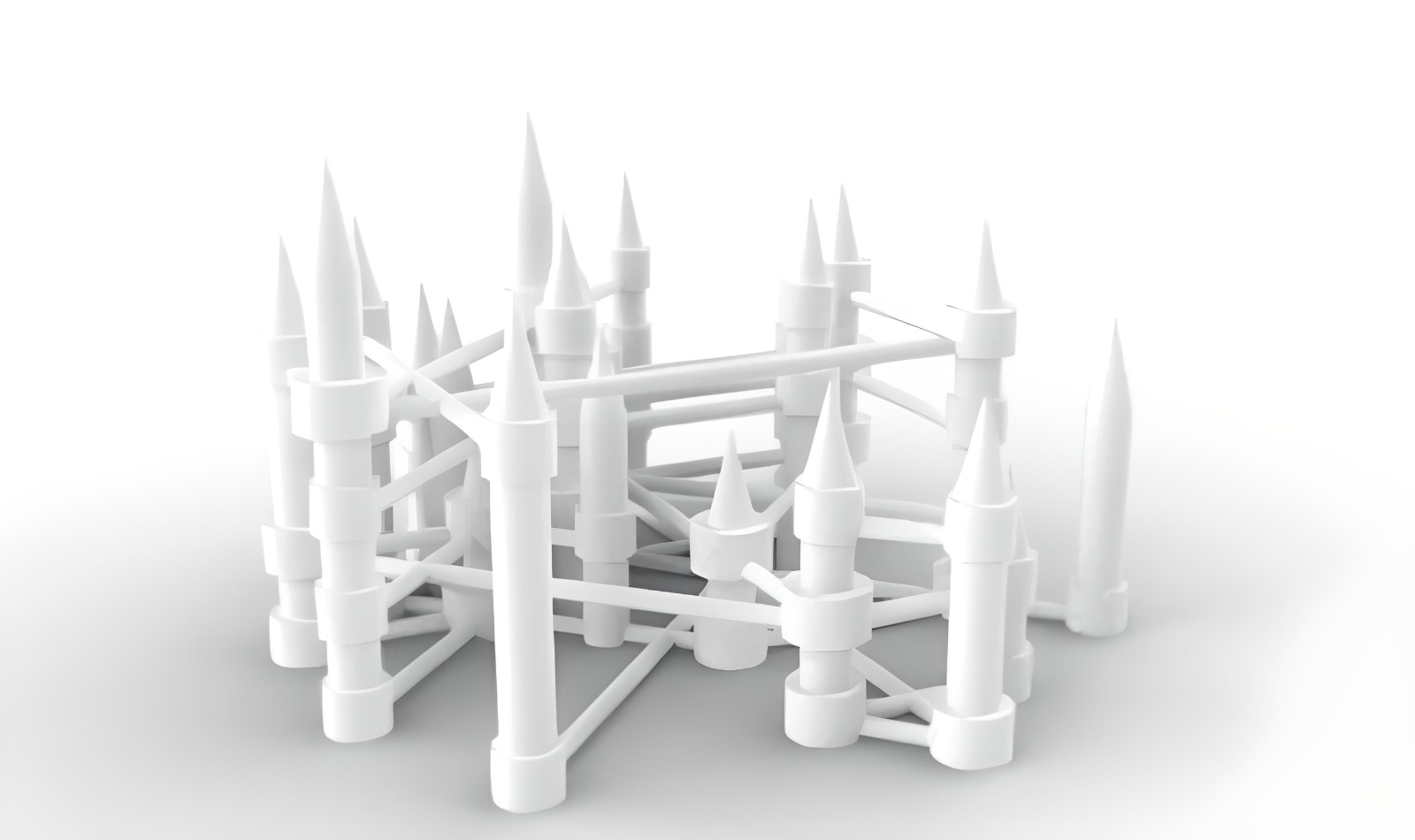 About 25 medium height towers, with many connections between them.